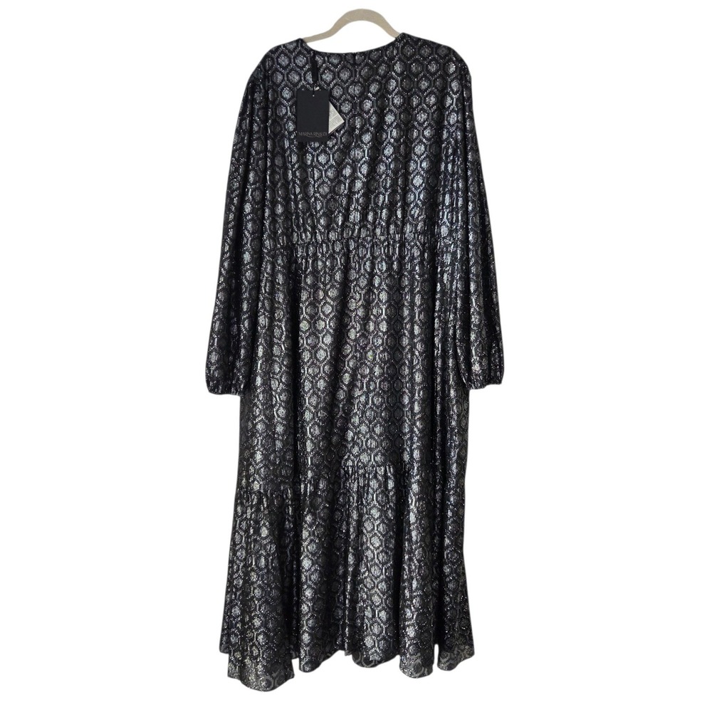 Marina Rinaldi Distanza Dress 22W Silver NWT Metallic Jacquard Tiered Maxi $1445